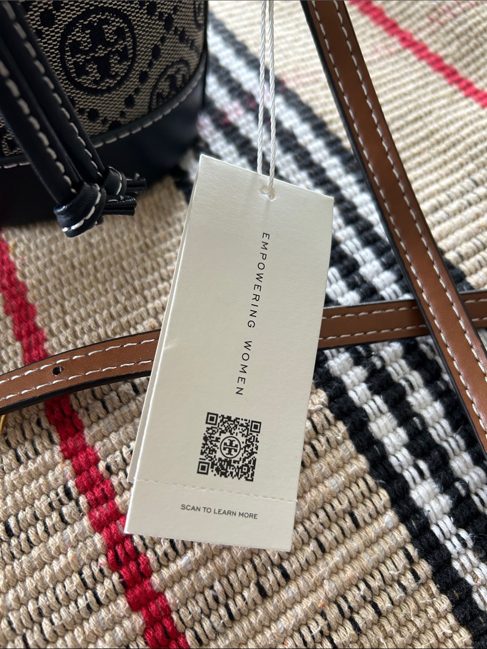 Tory Burch Navy and Beige Logo Bucket Mini Bag - Picture 3 of 6